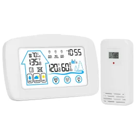 Wireless Weather Station With Clock 196FT Range Indoor Outdoor Thermometer Sensor Temperature and Humidity Monitor Humidity Forecast Battery Power (Option: White)