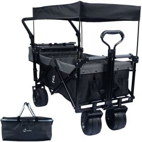 Collapsible Wagon 140L Wagons Carts Foldable With Removable Canopy, Folding Wagon Cart With Wheels For All-Terrain With Brake, Foldable Wagon Wit (Option: Black Gray)