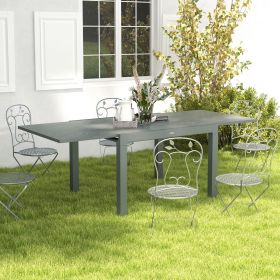 Acacia Rectangle Patio Table for 6 People with Umbrella Hole for Backyard and Garden (Option: Dark Gray-1170x1060x140 mm)