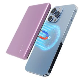 2 In 1 5000mAh 8MM Slim MagSafe Wireless Power Bank PD20W Magnetic Fast Charger Portable Phone Charger Fit For IOS Phone 15 14 13 12 Series And M (Option: Pink)