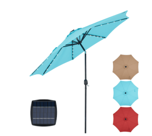 10ft Solar Polyester 32 LED Lighted Patio Umbrella With Tilt Adjustment And UV-Resistant Fabric (Option: Blue)