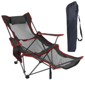 Foldable Camping Chair 330LBS Load Heavy Duty Steel Lawn Chair Collapsible Chair With Reclining Backrest Angle Cup Holder Pillow Side Pocket Carr (Option: Black)