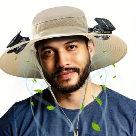Widened Solar Fan Hat 4 Colors Summer Outdoor With Cooling Fan Fisherman Hat Suitable For Summer Outdoor Activities (Option: Khaki)