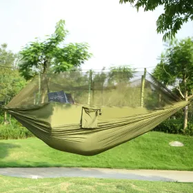 2 Persons Hammock 600LBS Max Load With Mosquito Net Outdoor Hiking Camping Hommock Portable Nylon Swing Hanging Bed (Option: Green)