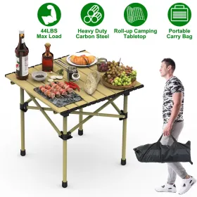 Folding Camping Table Portable Lightweight Carbon Steel Roll-up Picnic BBQ Desk With Carry Bag Heavy Duty For Outdoor Beach Backyard Party Patio (Option: S50x53CM)