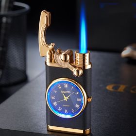Lighter With Electric Watch Rocker Arm Automatic Ignition Straight Blue Flame Lighter Creative Real Dial Inflatable Windproof Lighter Men's Watch (Color: Black matte)