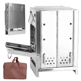 Portable Backpacking Stove For Camping Hiking Picnic BBQ Outdoor Cooker Folding Travel Charcoal Stove With Handle Carry Bag 2 Bolts (Option: Silver)