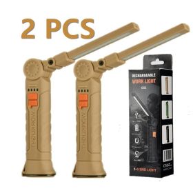 USB Rechargeable LED COB Work Light Mechanic Flashlight Lamp Magnetic Folding Torch Camping Light (Option: Khaki)